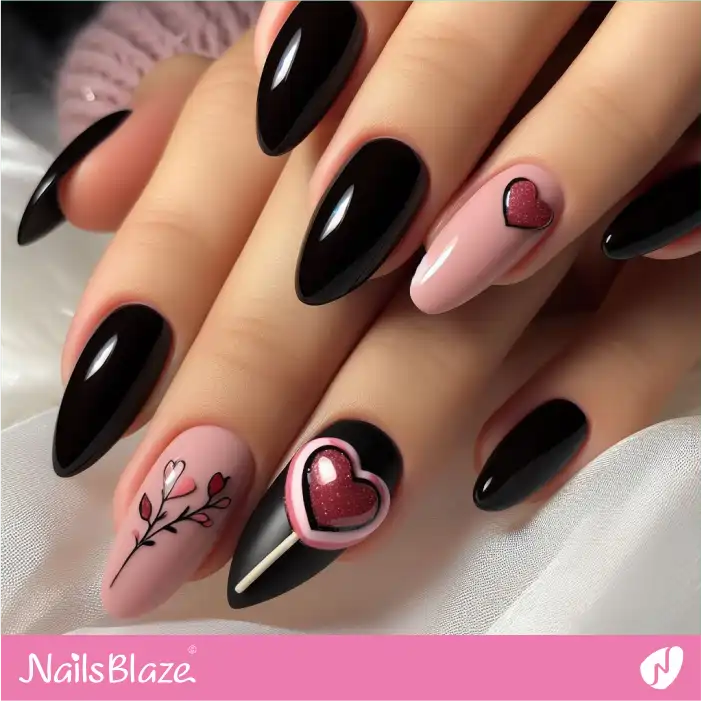 Heart Lollipop Almond Nails for Love Day | Valentine Nails - NB2207